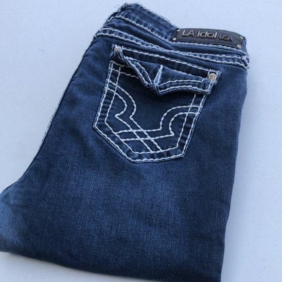 VINTAGE L.A. IDOL BOOTCUT JEANS 37x31 CRYSTALS 💎 - Picture 1 of 8